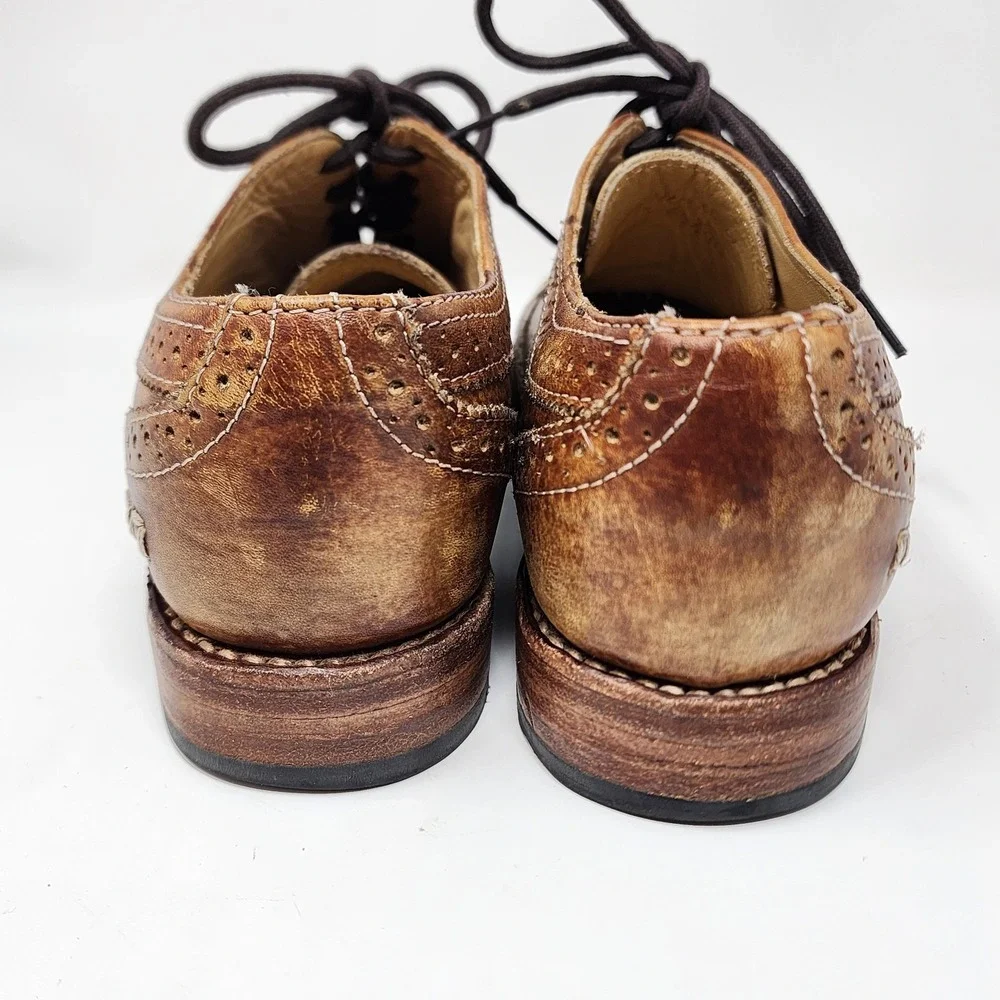 Bed Stu Lita Cobbler Distressed Wingtip Oxfords Women's 8 Brown Leather